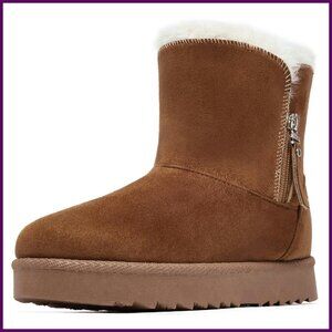 Women's Suede Ankle Boots with Faux Fur Lining Memory Foam Slip Resistant